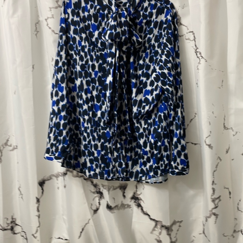 Blue and Black A-Line Tie Front Blouse